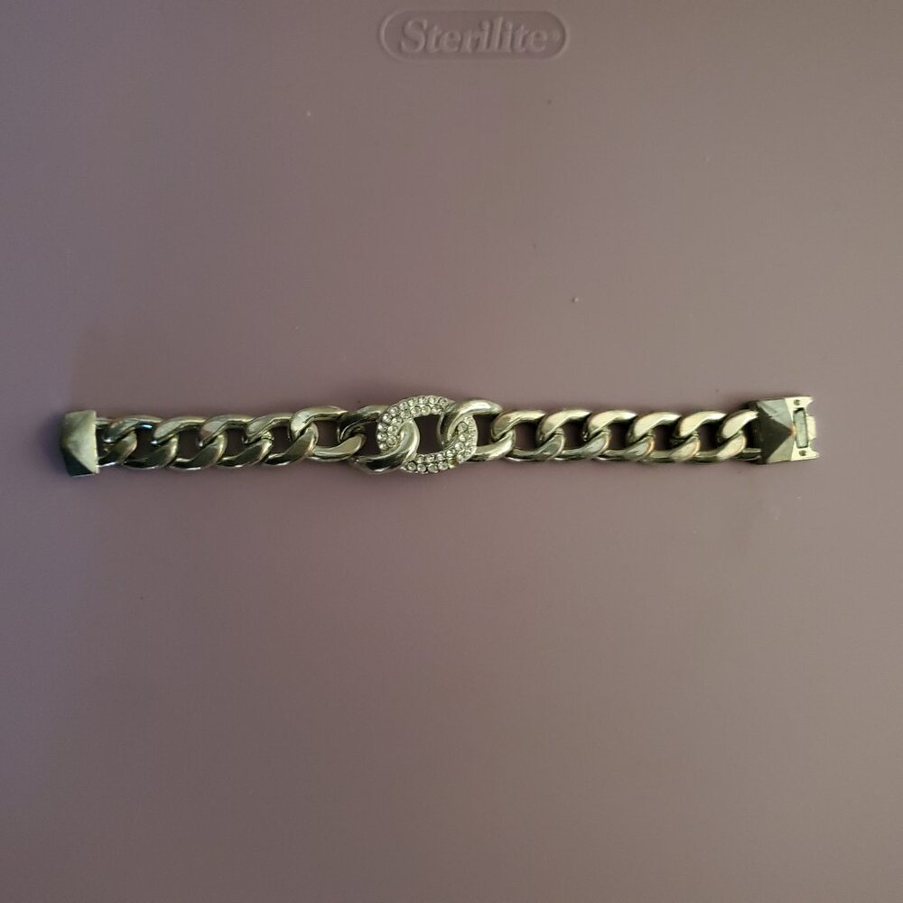 Heavy Chain Link Bracelet with Rhinestone "Infinity" Detail